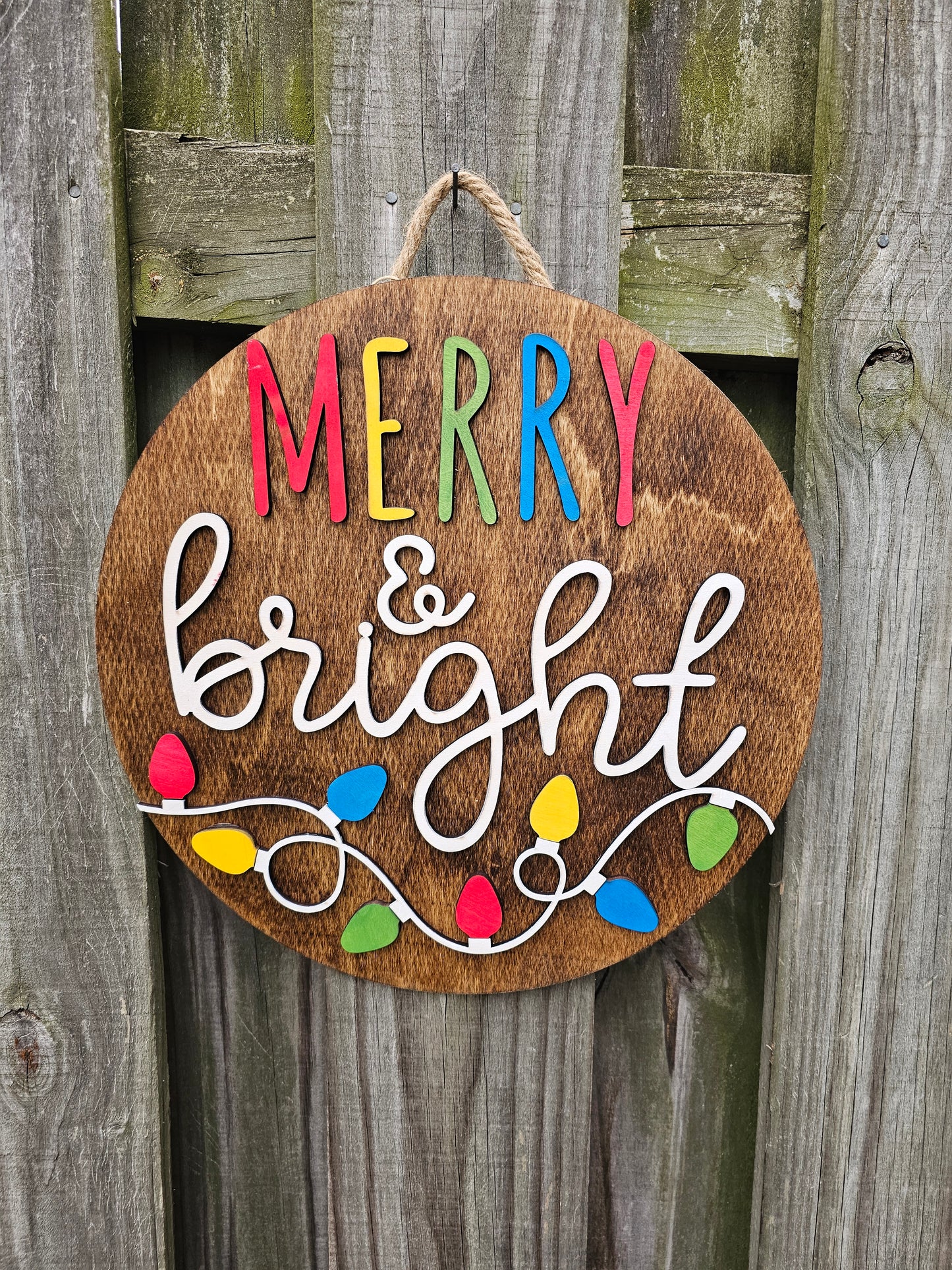Merry & Bright Wooden Door Hanging Sign