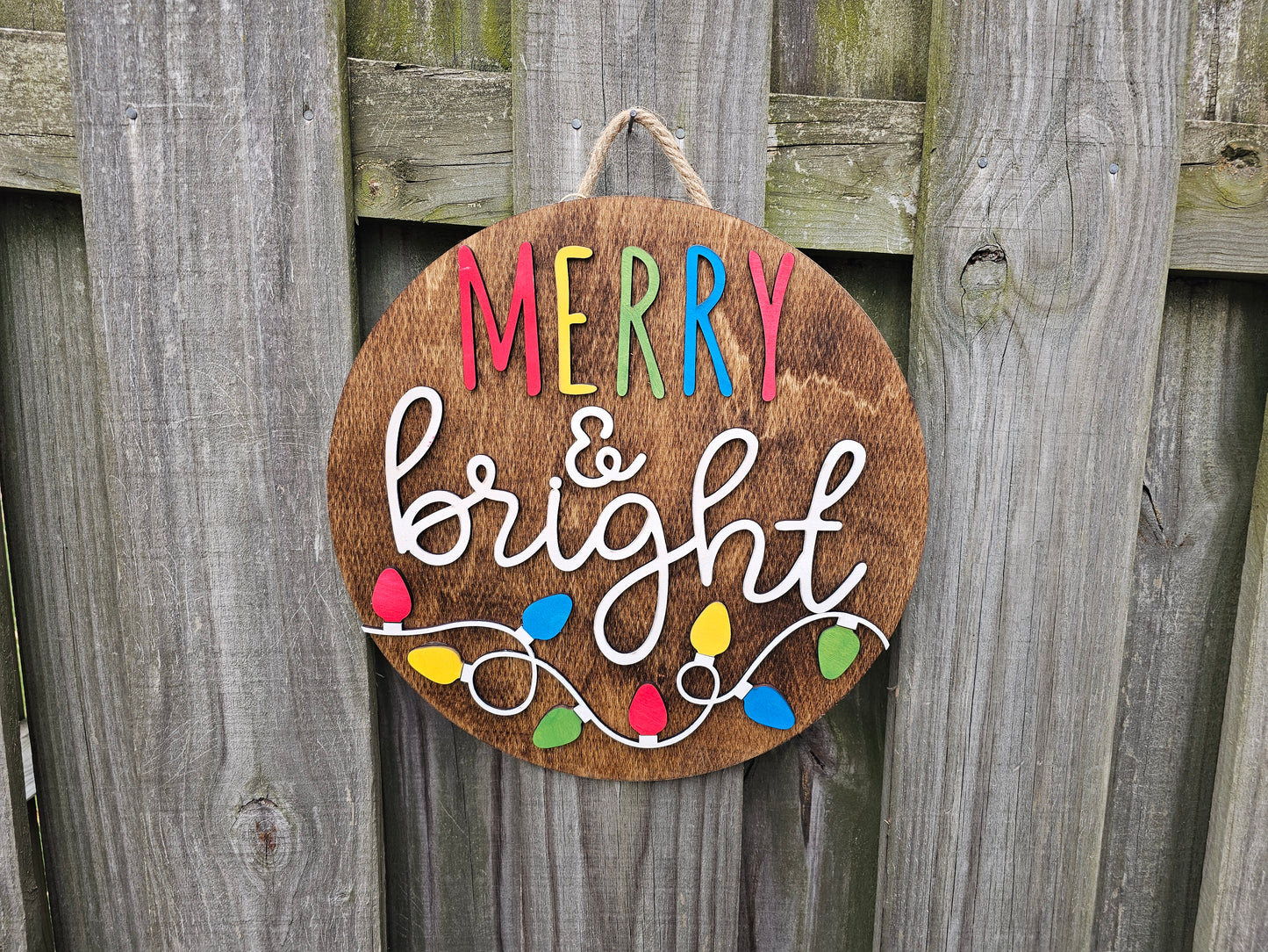 Merry & Bright Wooden Door Hanging Sign