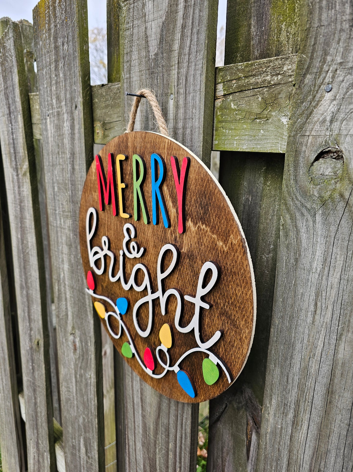Merry & Bright Wooden Door Hanging Sign