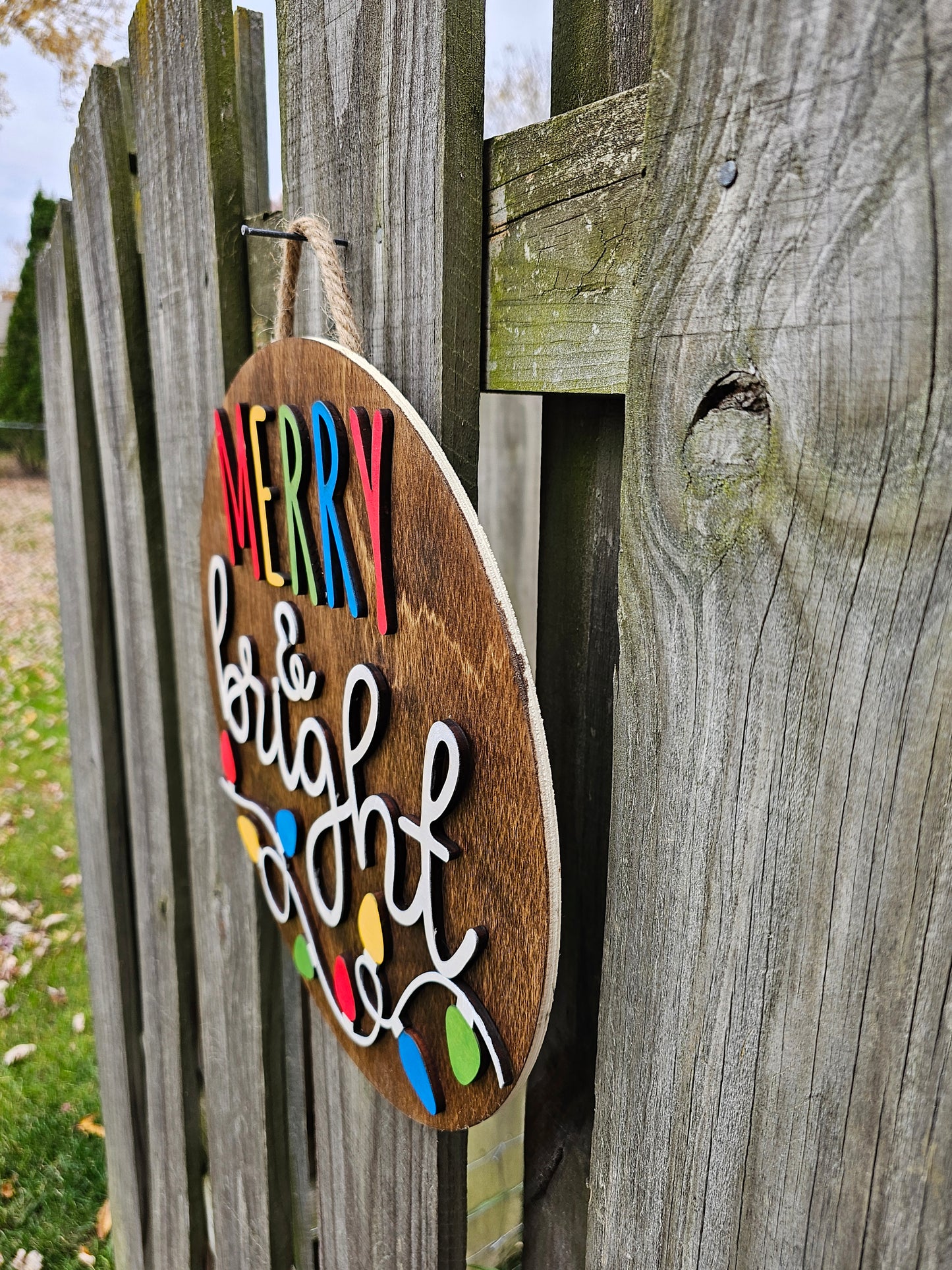 Merry & Bright Wooden Door Hanging Sign
