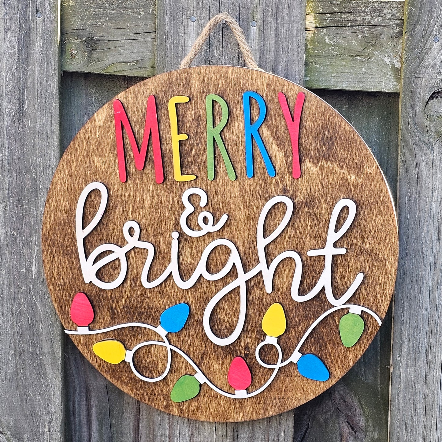 Merry & Bright Wooden Door Hanging Sign