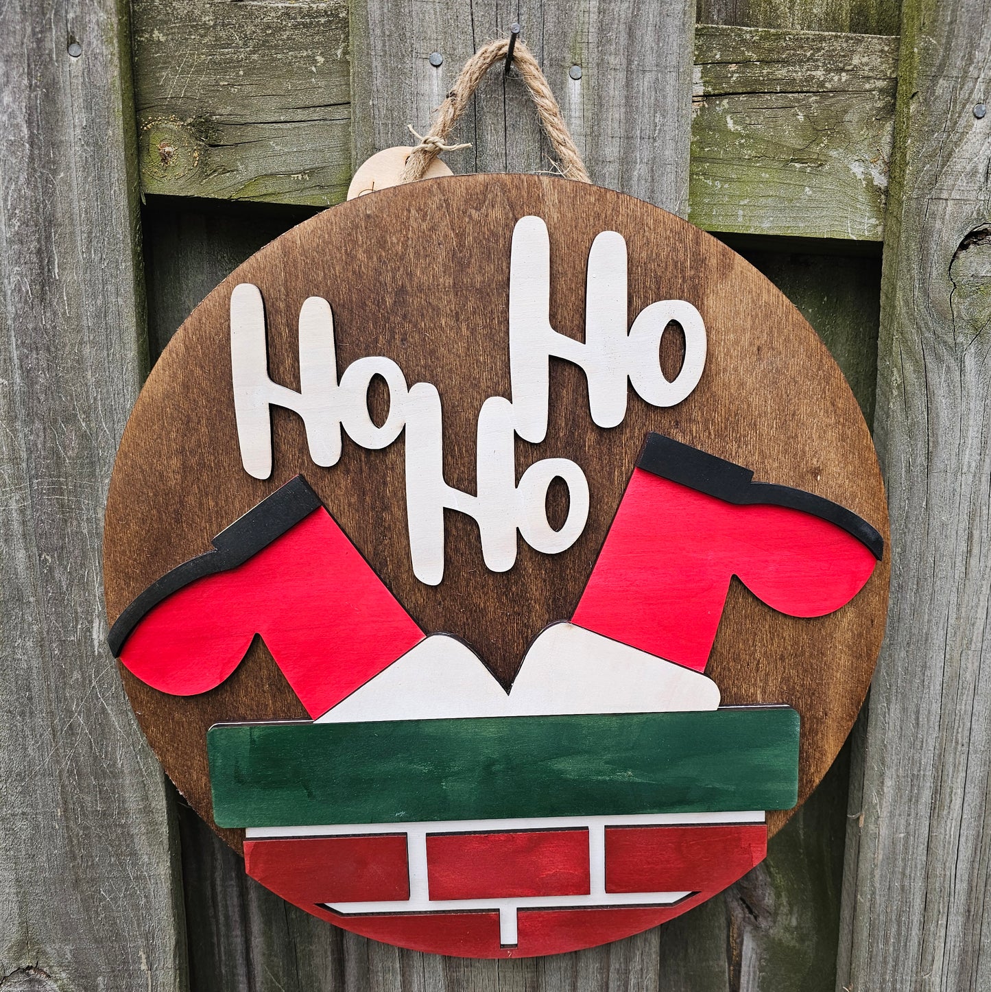 Ho, Ho, Ho Santa Chimney Wooden Door Hanging Sign