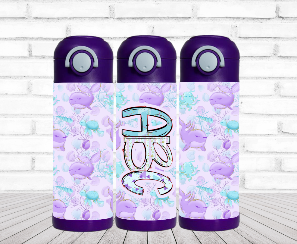 Purple Narwhals Personalized Water Bottle - 12 oz Flip Top Water Bottle with Straw