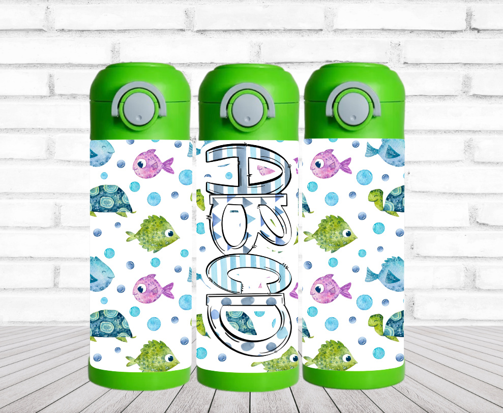 Watercolor Fish Flip Top Water Bottle - Personalized
