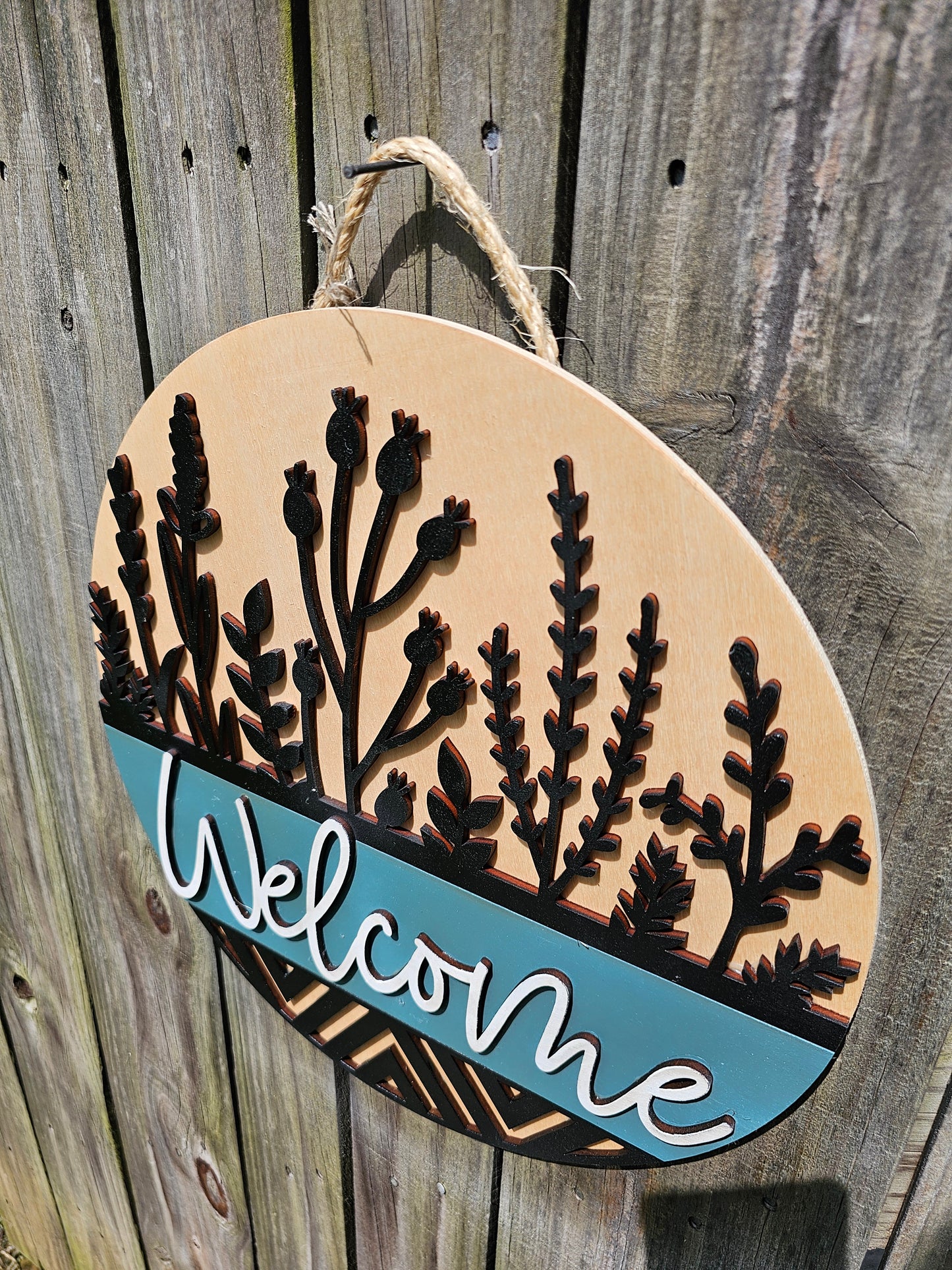 Black Flowers Welcome Door Sign