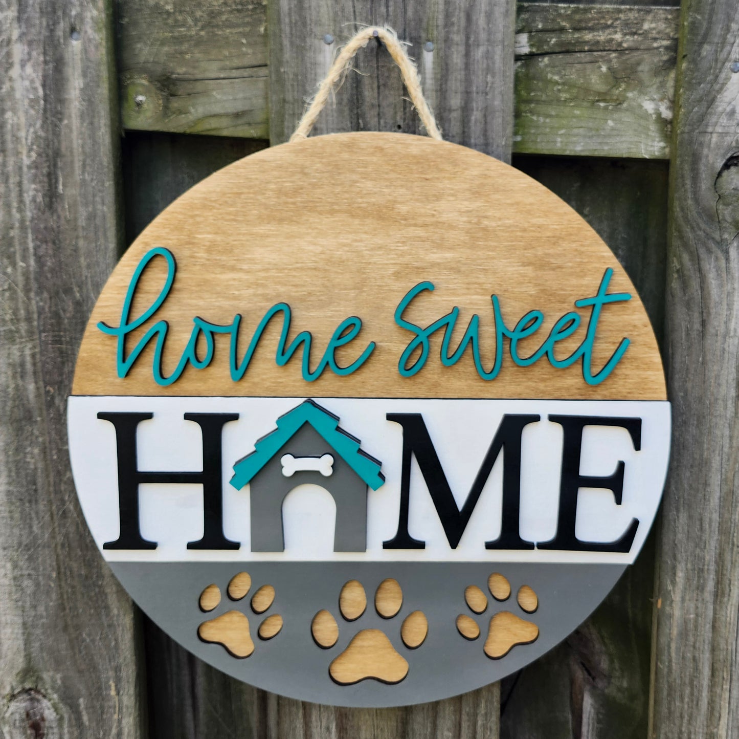 Home Sweet Home - Paw Prints - Wooden Door Hanging Sign