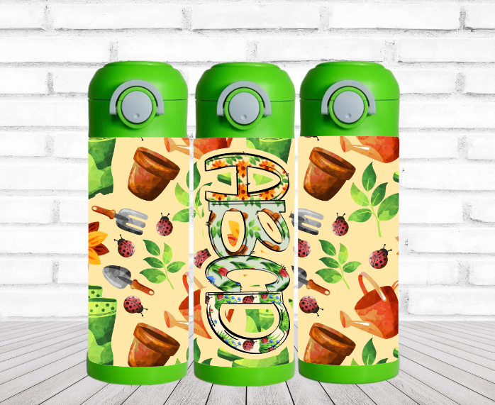 Gardening Water Bottle Personalized - 12 oz Flip Top Water Bottle with Straw