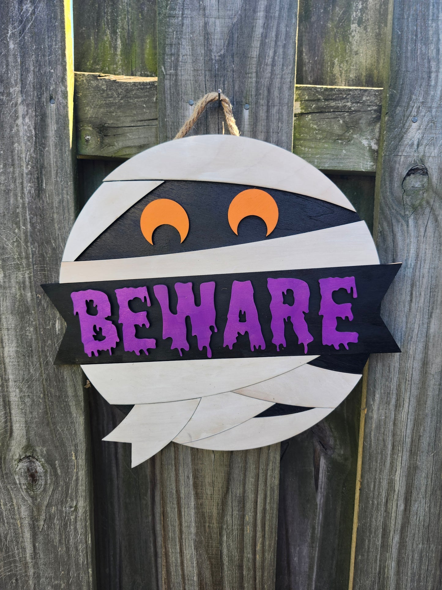Beware Mummy Wooden Door Hanging Sign
