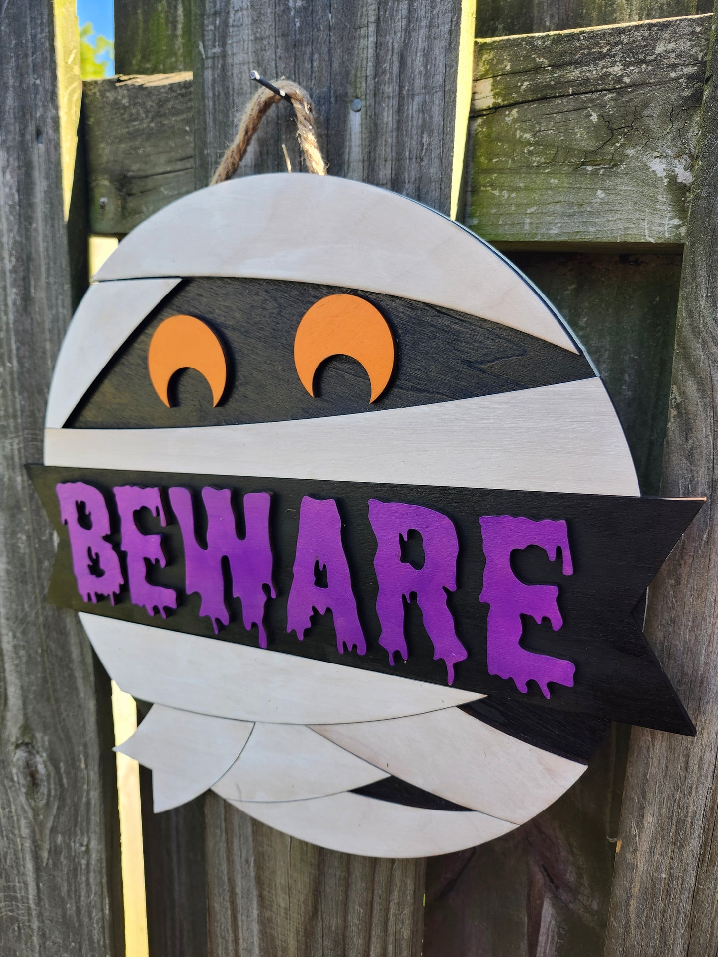 Beware Mummy Wooden Door Hanging Sign