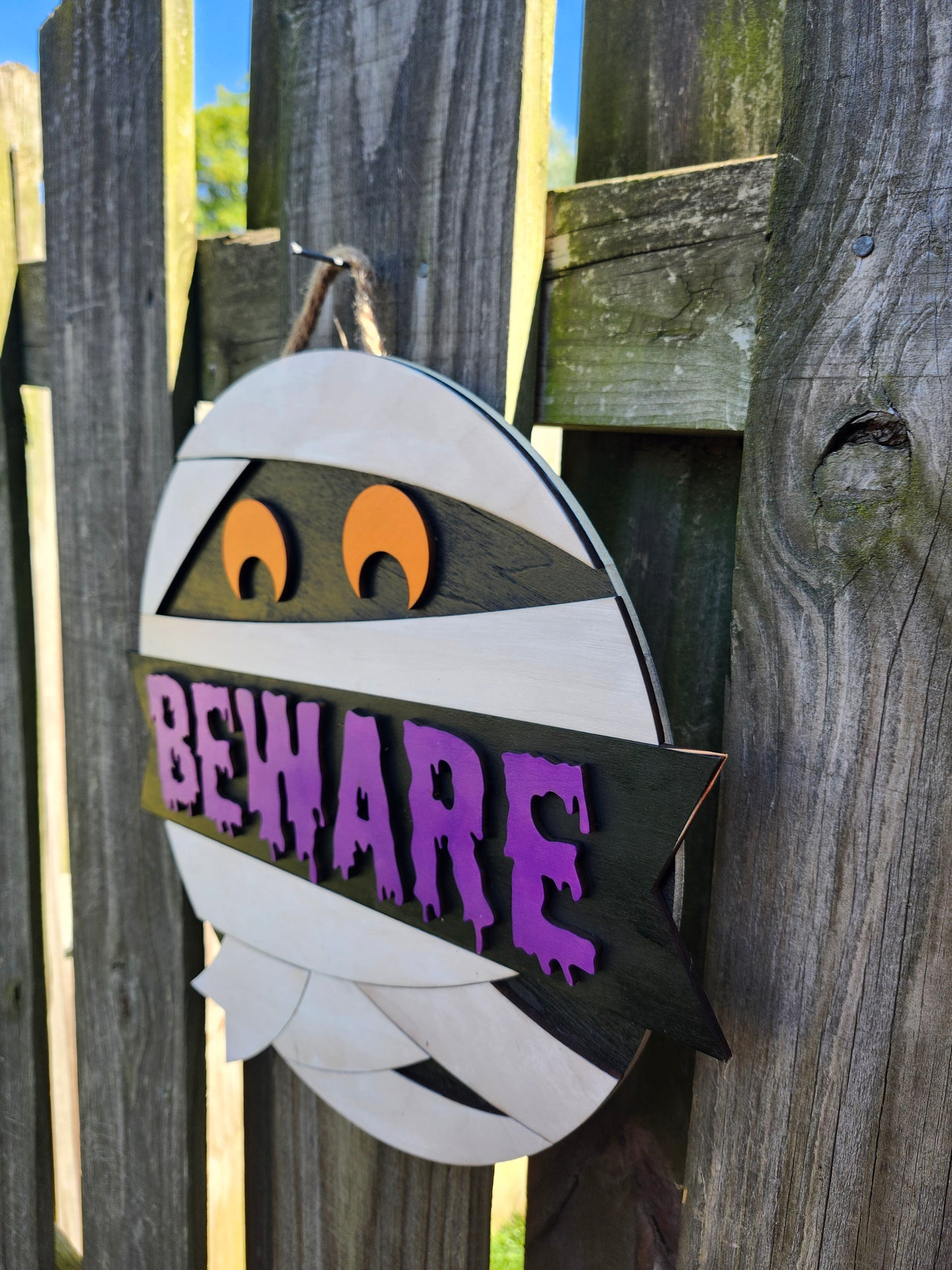 Beware Mummy Wooden Door Hanging Sign