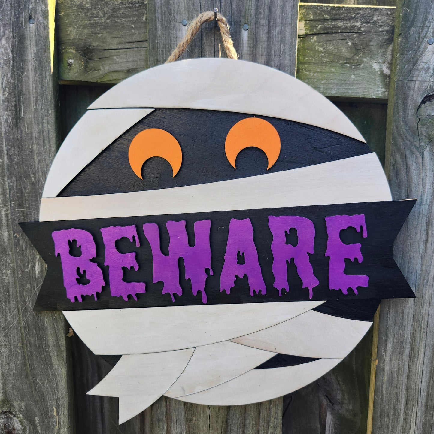 Beware Mummy Wooden Door Hanging Sign