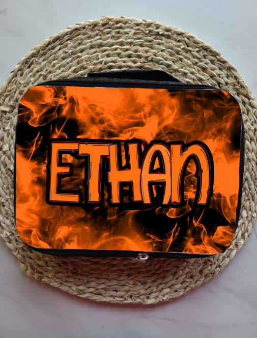 Orange and Black Flame Personalized Lunch Bag