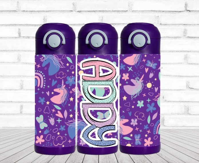 Purple Unicorns Flip Top Water Bottle - Personalized