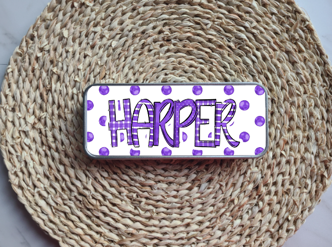Purple Watercolor Personalized Tin Pencil Case
