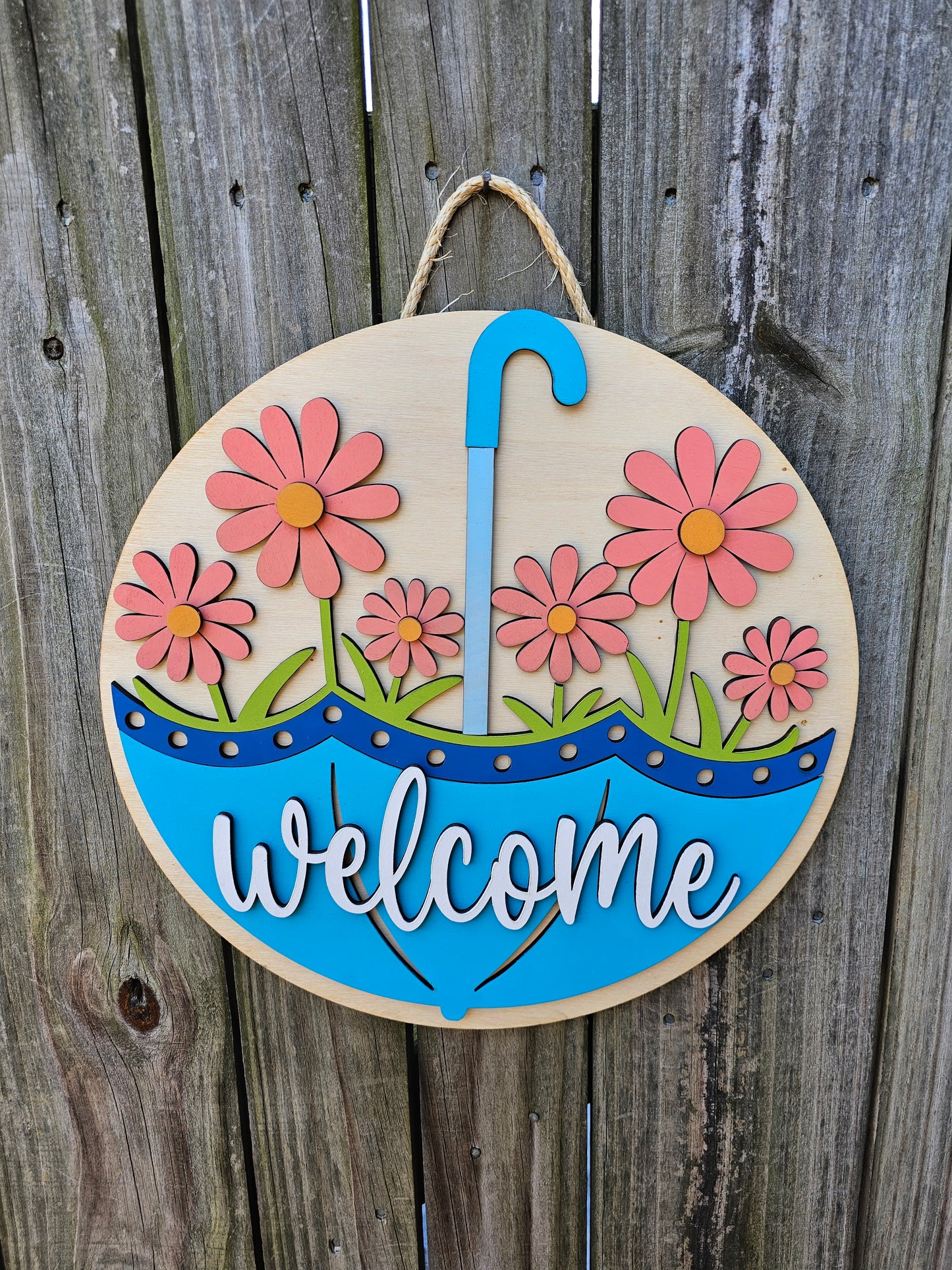 Welcome Spring Daisies Wooden Door Hanging Sign
