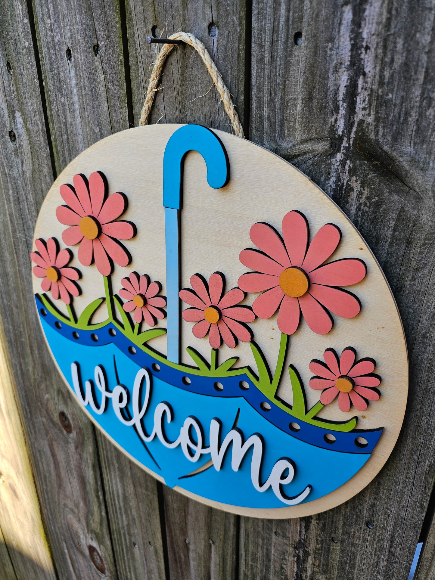 Welcome Spring Daisies Wooden Door Hanging Sign