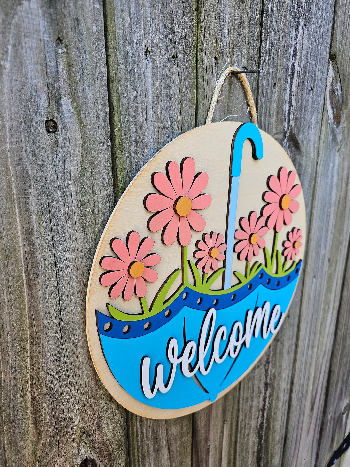 Welcome Spring Daisies Wooden Door Hanging Sign