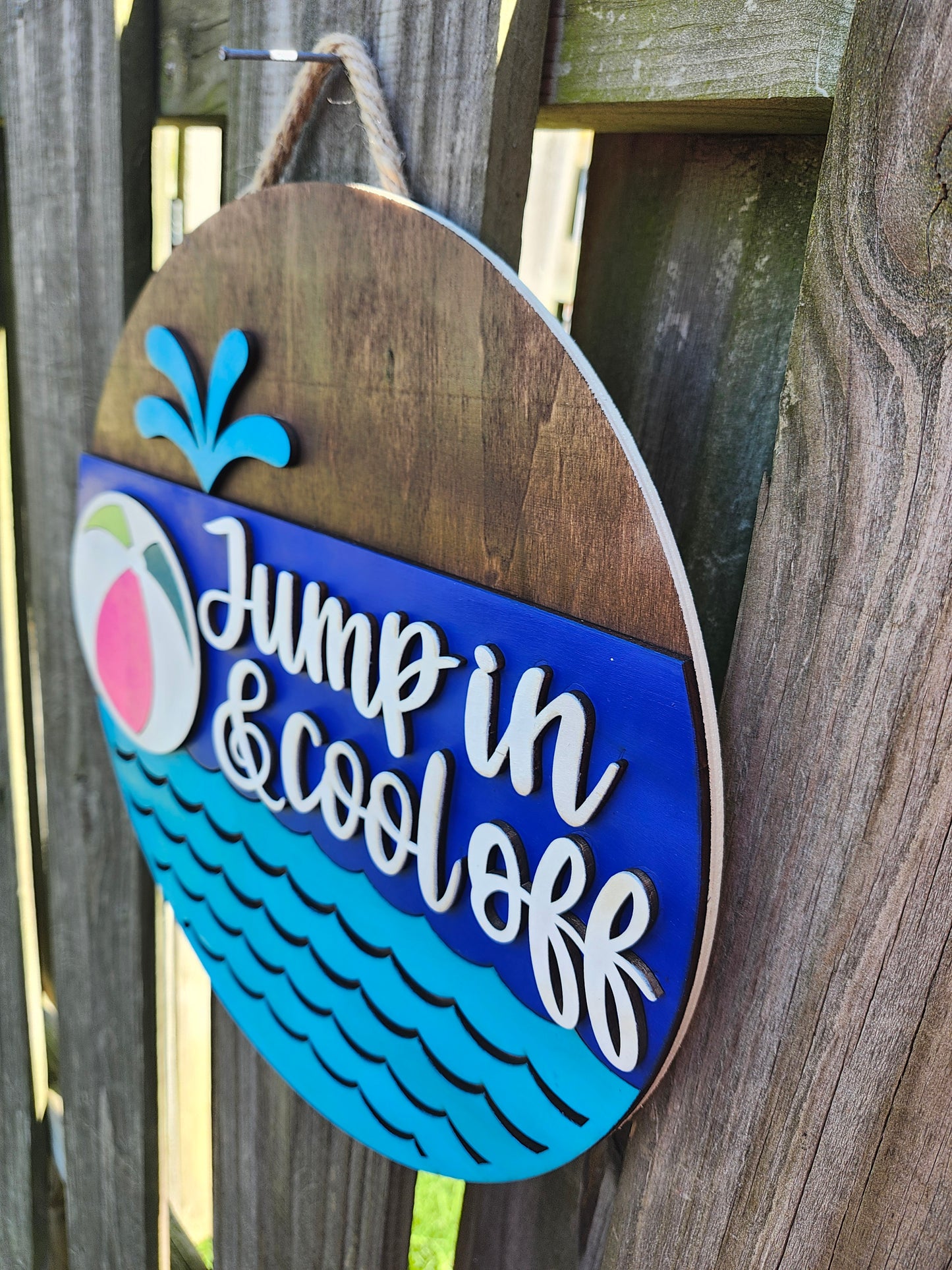Jump In & Cool Off Wooden Door Hanging Sign