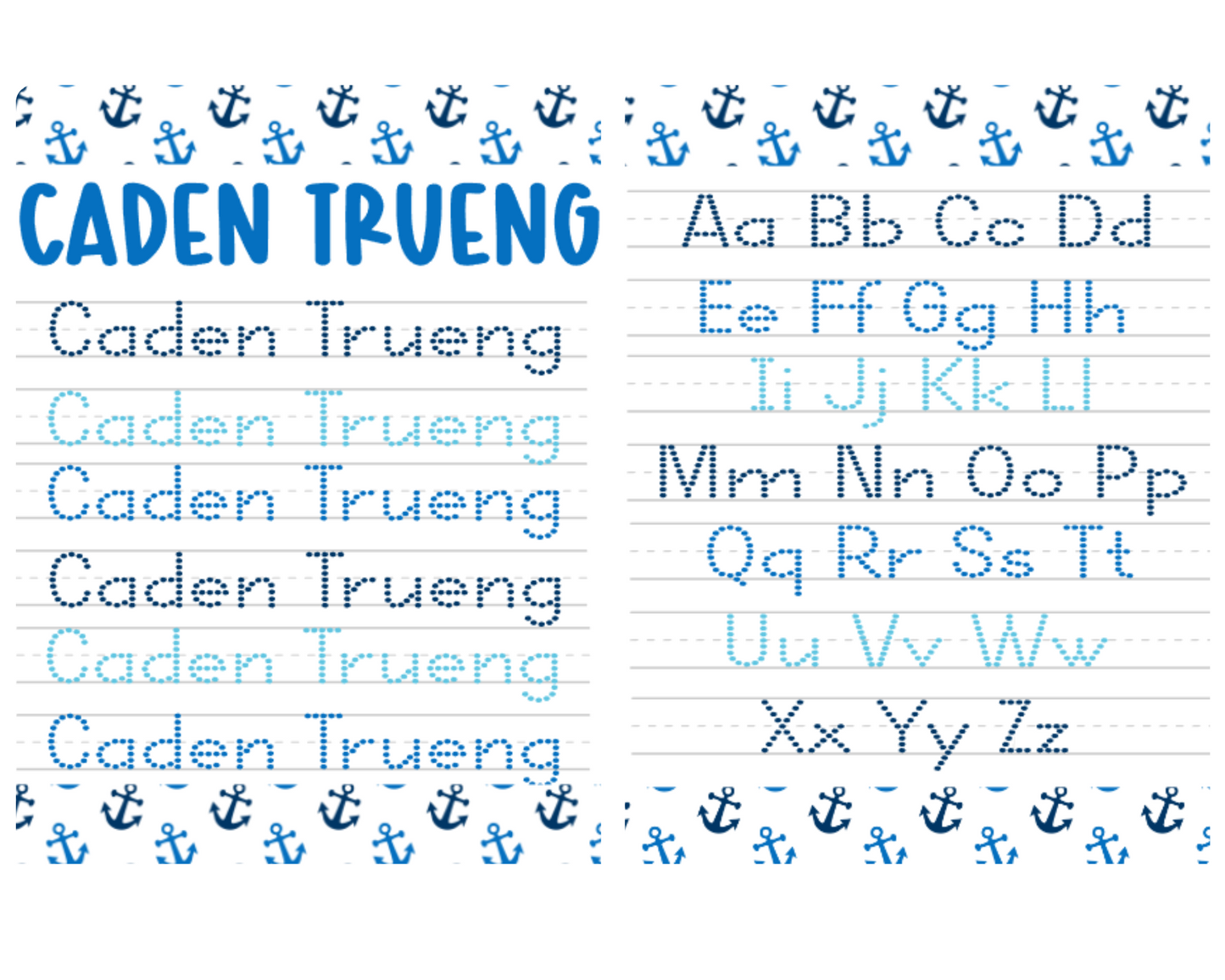 Blue Anchors Personalized Tracing Dry Erase Board