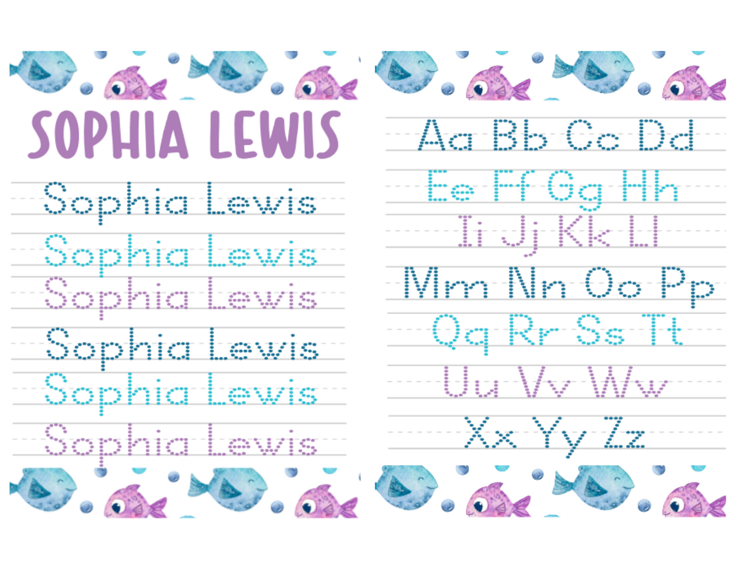 Watercolor Fish Personalized Tracing Dry Erase Board