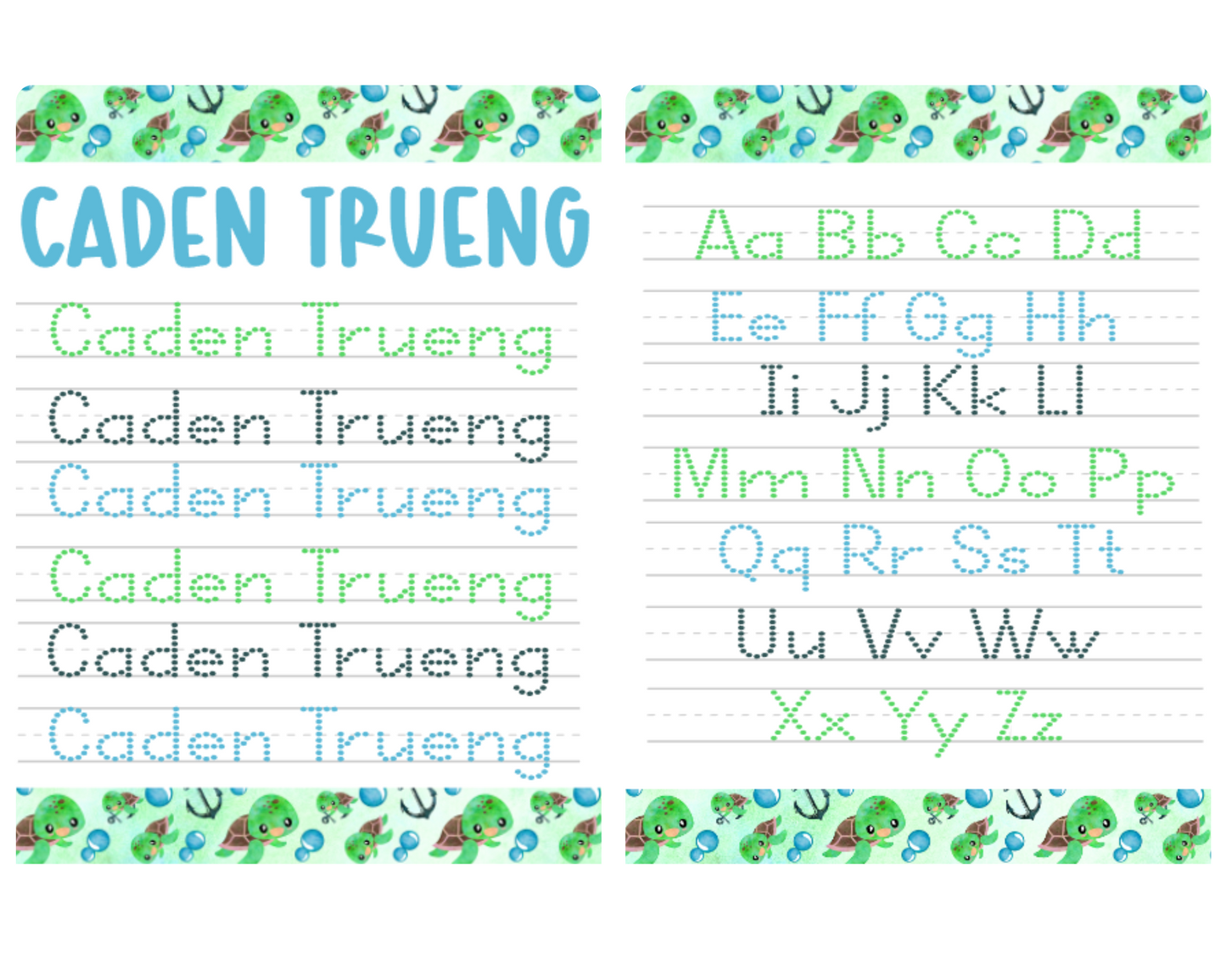 Sea Turtles Personalized Tracing Dry Erase Board