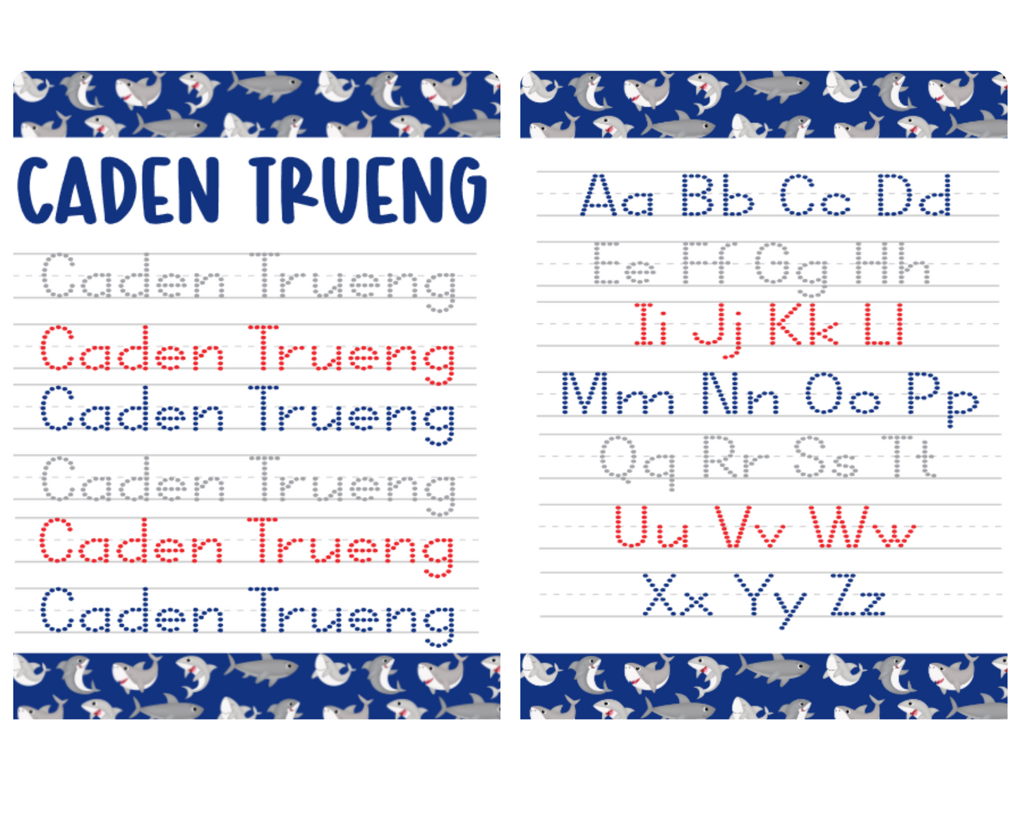 Dark Blue Sharks Personalized Tracing Dry Erase Board