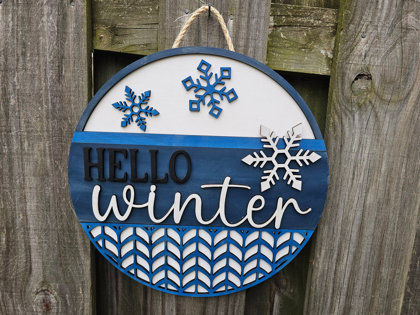 Hello Winter Snowflake Wooden Door Hanging Sign