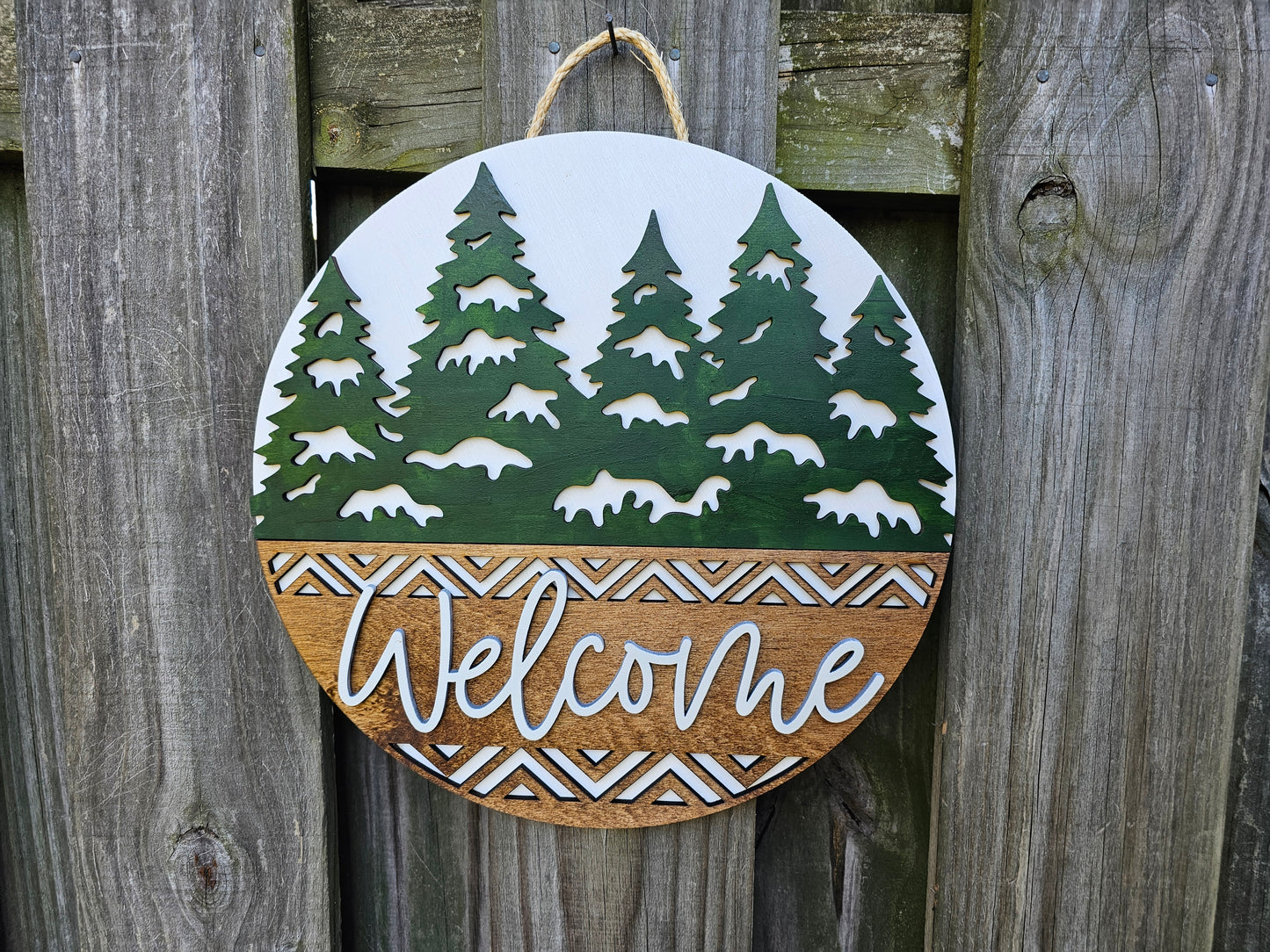 Winter Trees Welcome - Wooden Door Hanging Sign