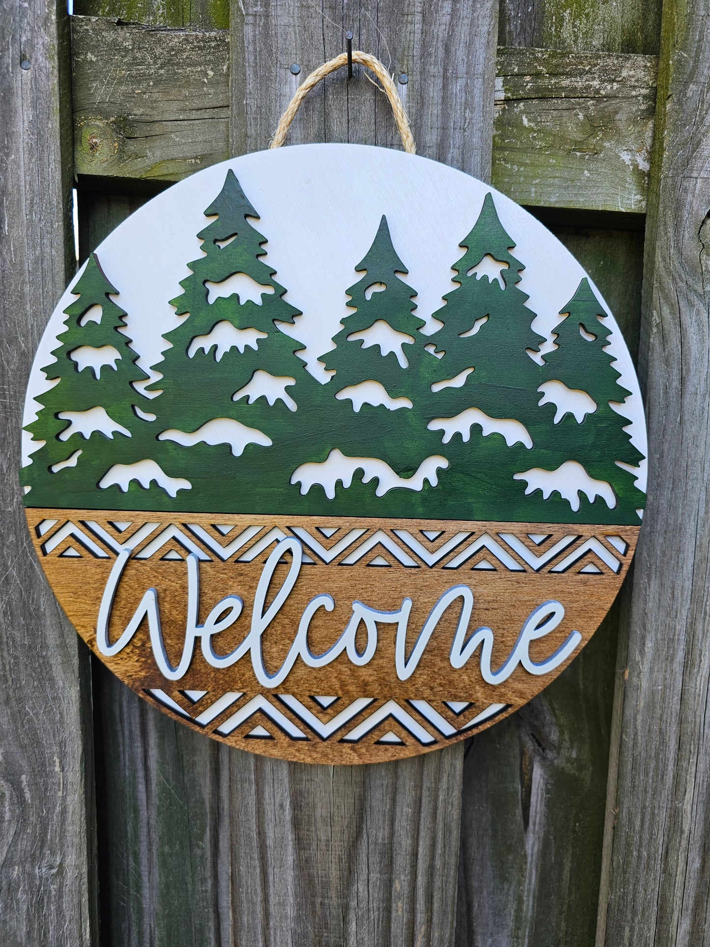 Winter Trees Welcome - Wooden Door Hanging Sign