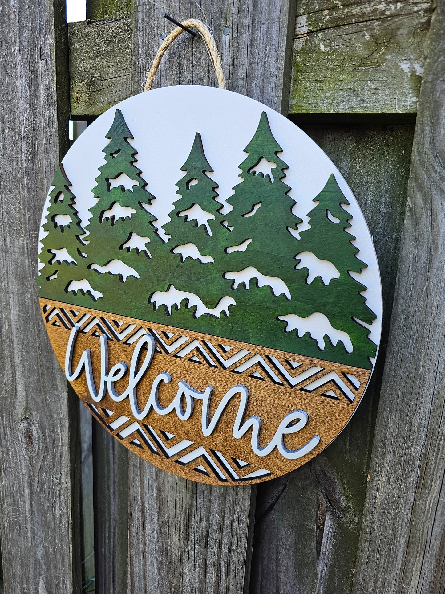 Winter Trees Welcome - Wooden Door Hanging Sign