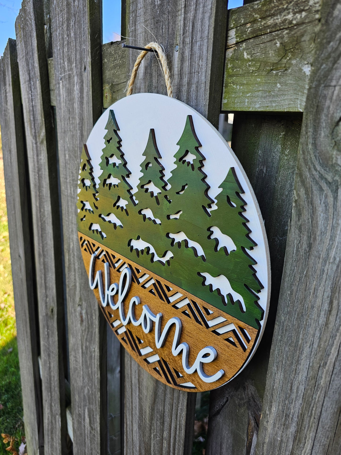 Winter Trees Welcome - Wooden Door Hanging Sign