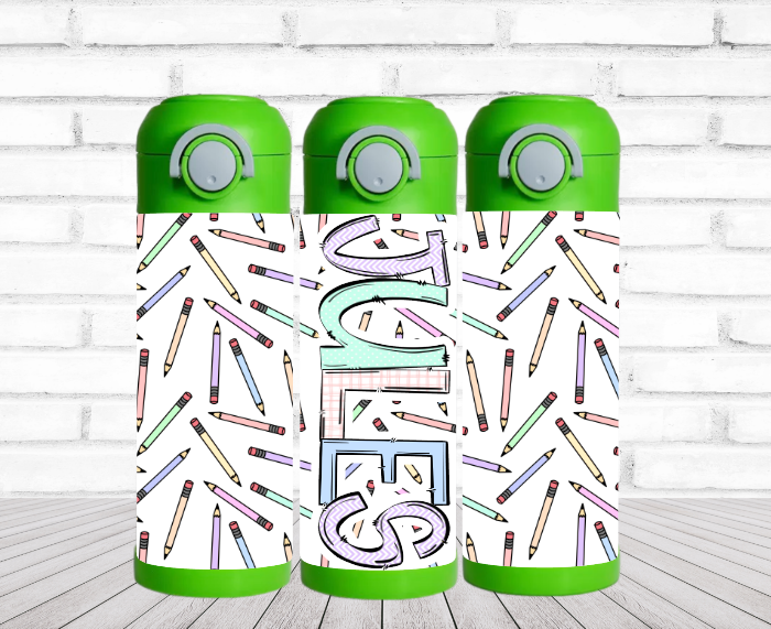 Pastel Pencils - 12 oz Flip Top Water Bottle with Straw