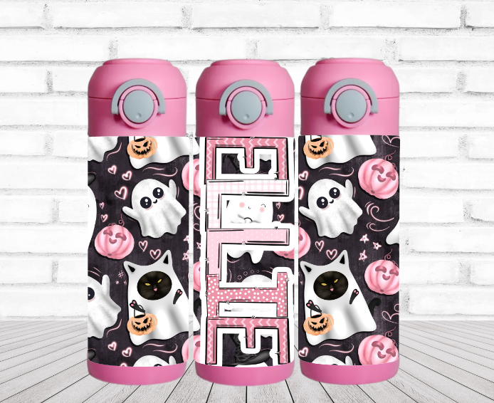Kitty Ghosts Flip Top Water Bottle - Personalized