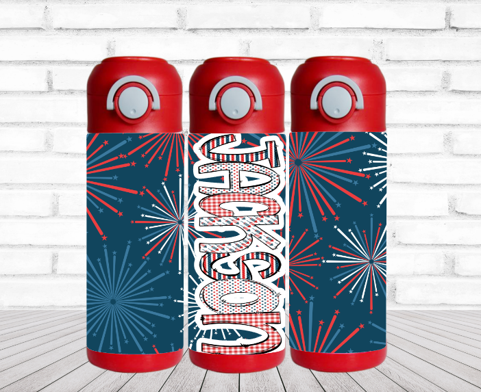 Blue Fireworks Personalized Water Bottle