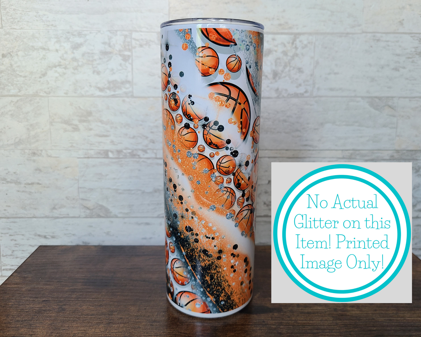 Basketball Faux Glitter Swirl 20 oz Tumbler