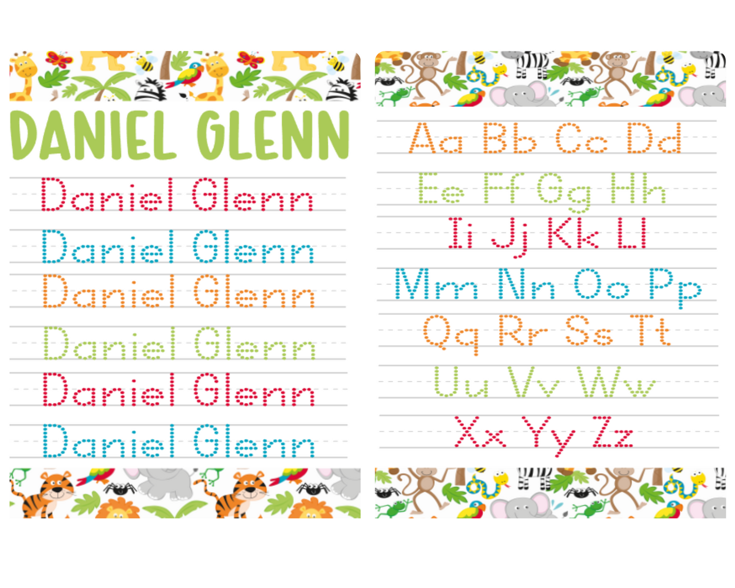 Jungle Animals Personalized Tracing Dry Erase Board