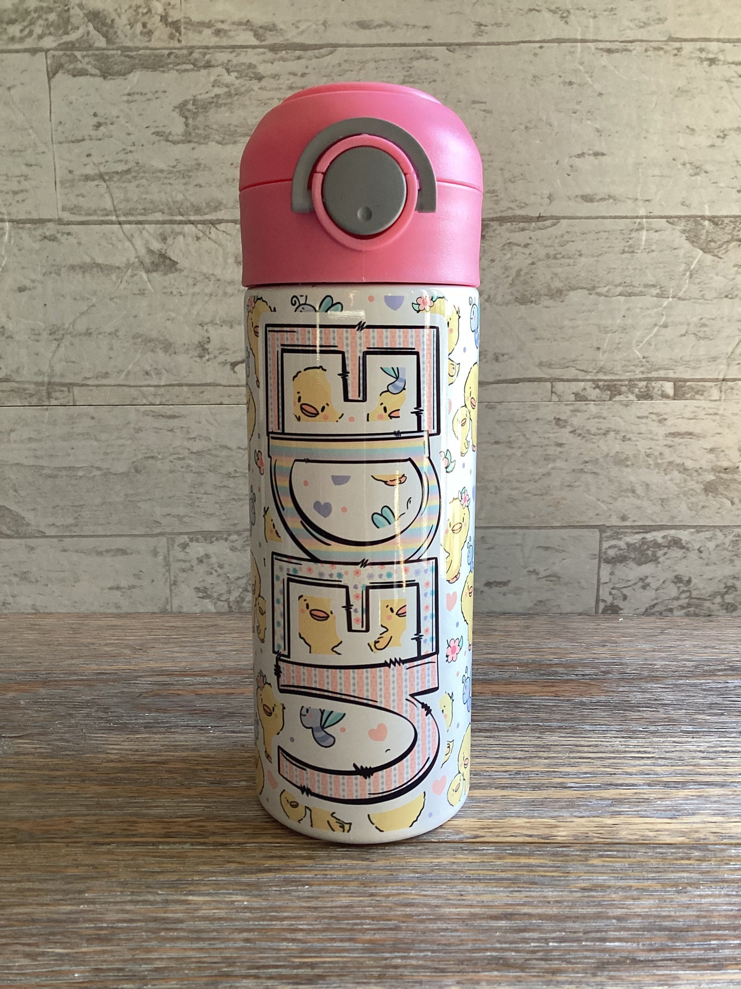 Baby Ducks Personalized 12 oz Flip Top Water Bottle with Straw