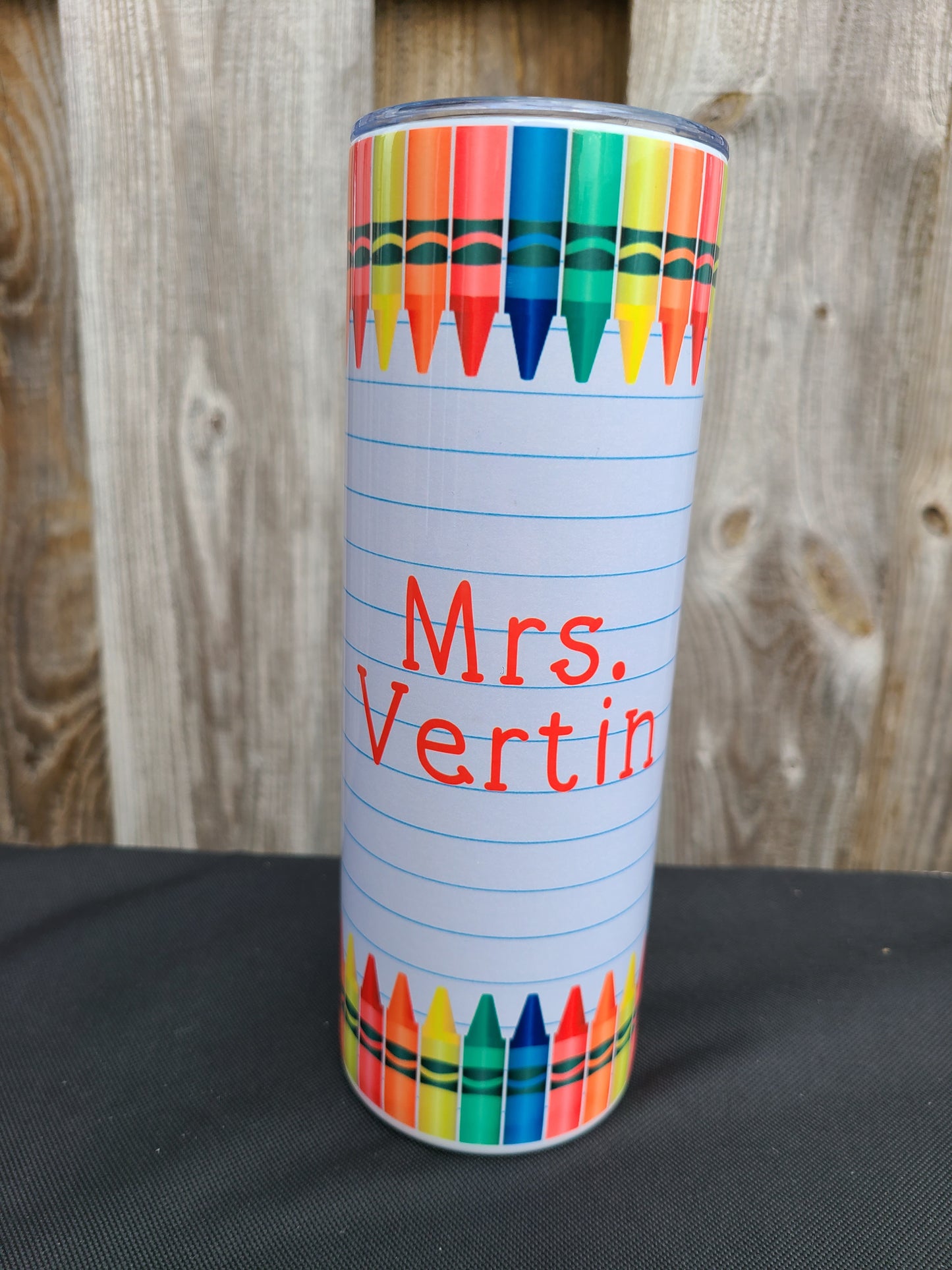 Personalized Teacher Crayon 20 oz Skinny Tumbler