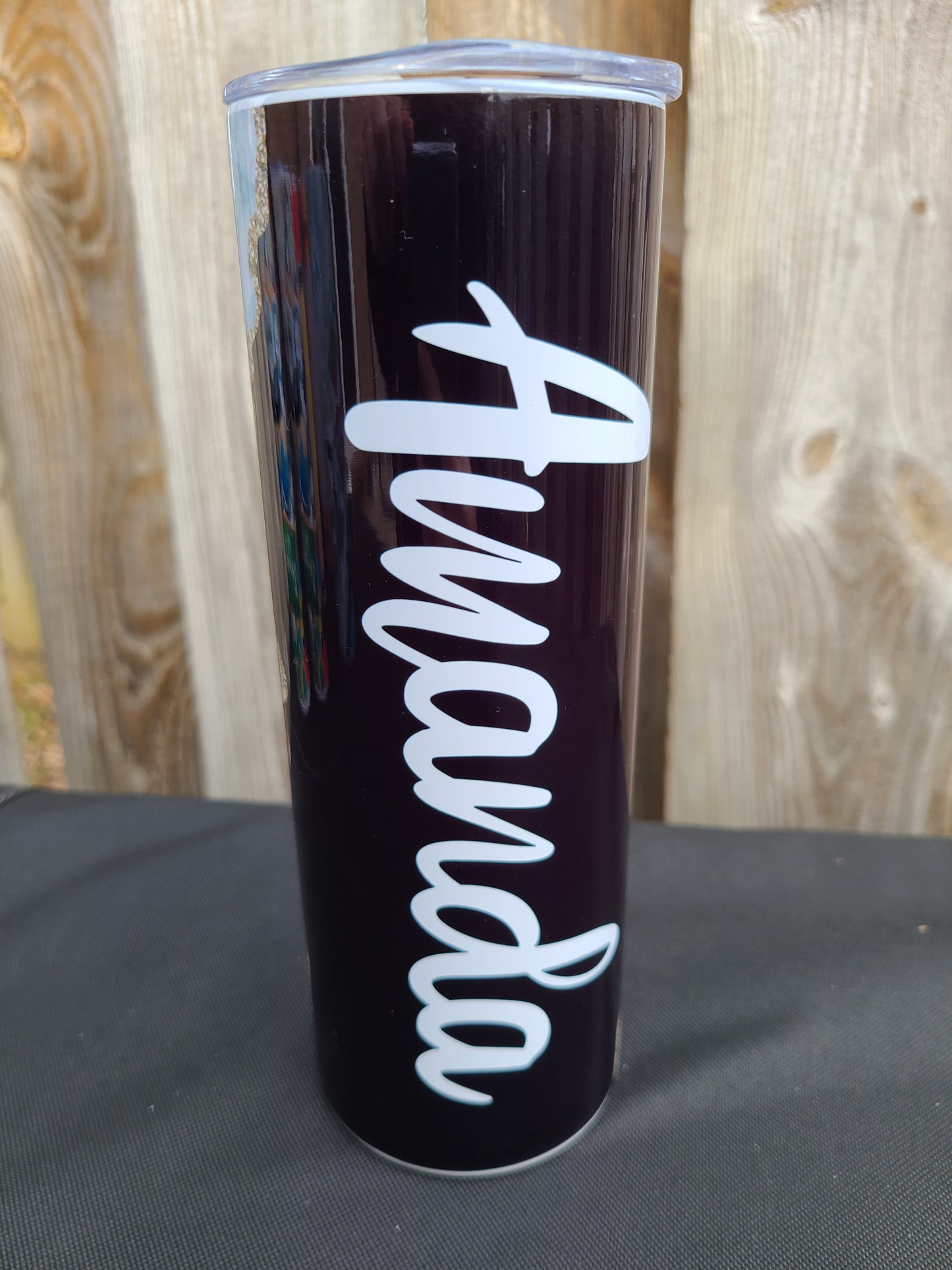 Black Marble Personalized Skinny Tumbler - FAUX Glitter