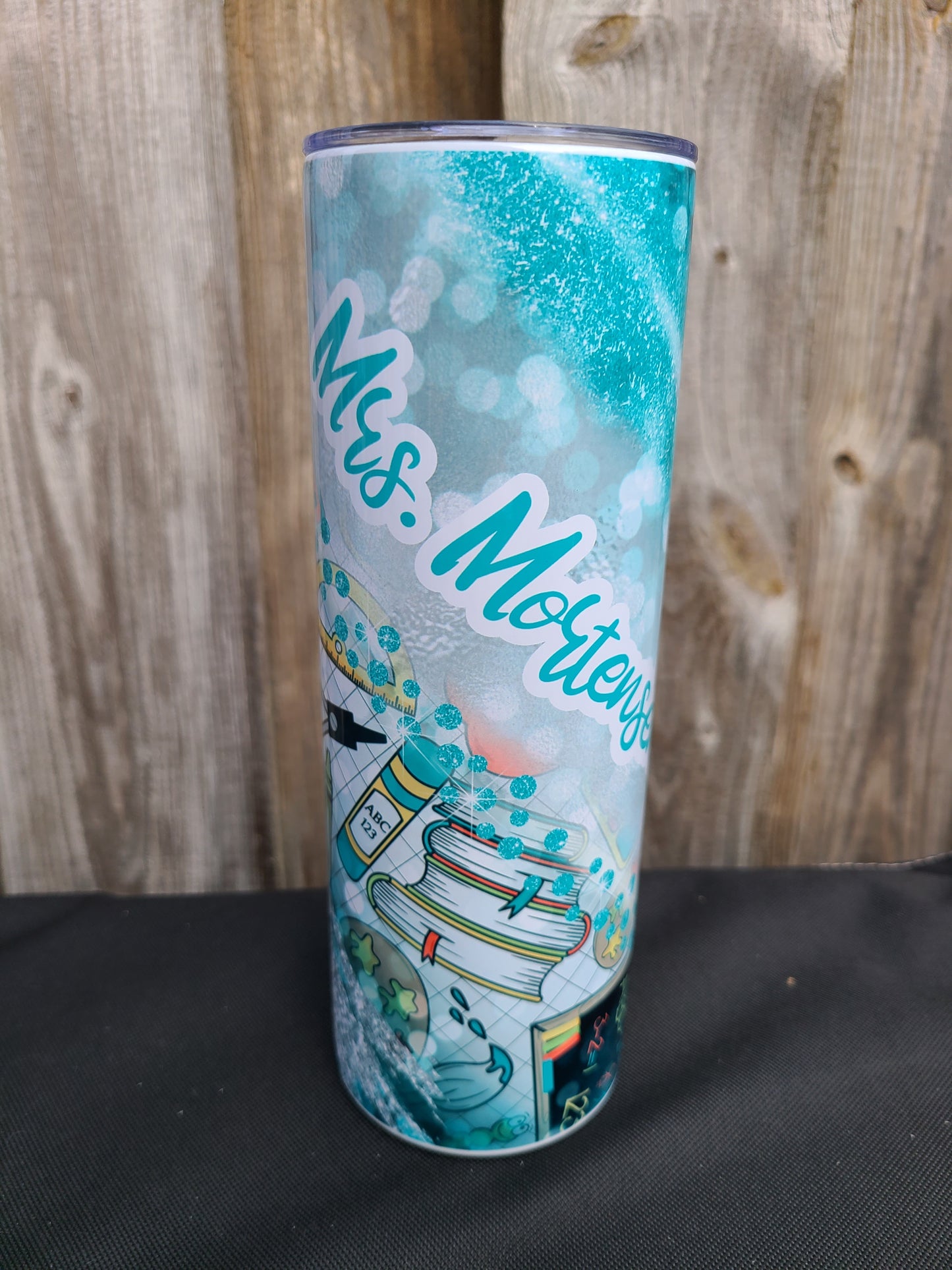 Personalized Teacher FAUX Glitter 20 oz Skinny Tumbler