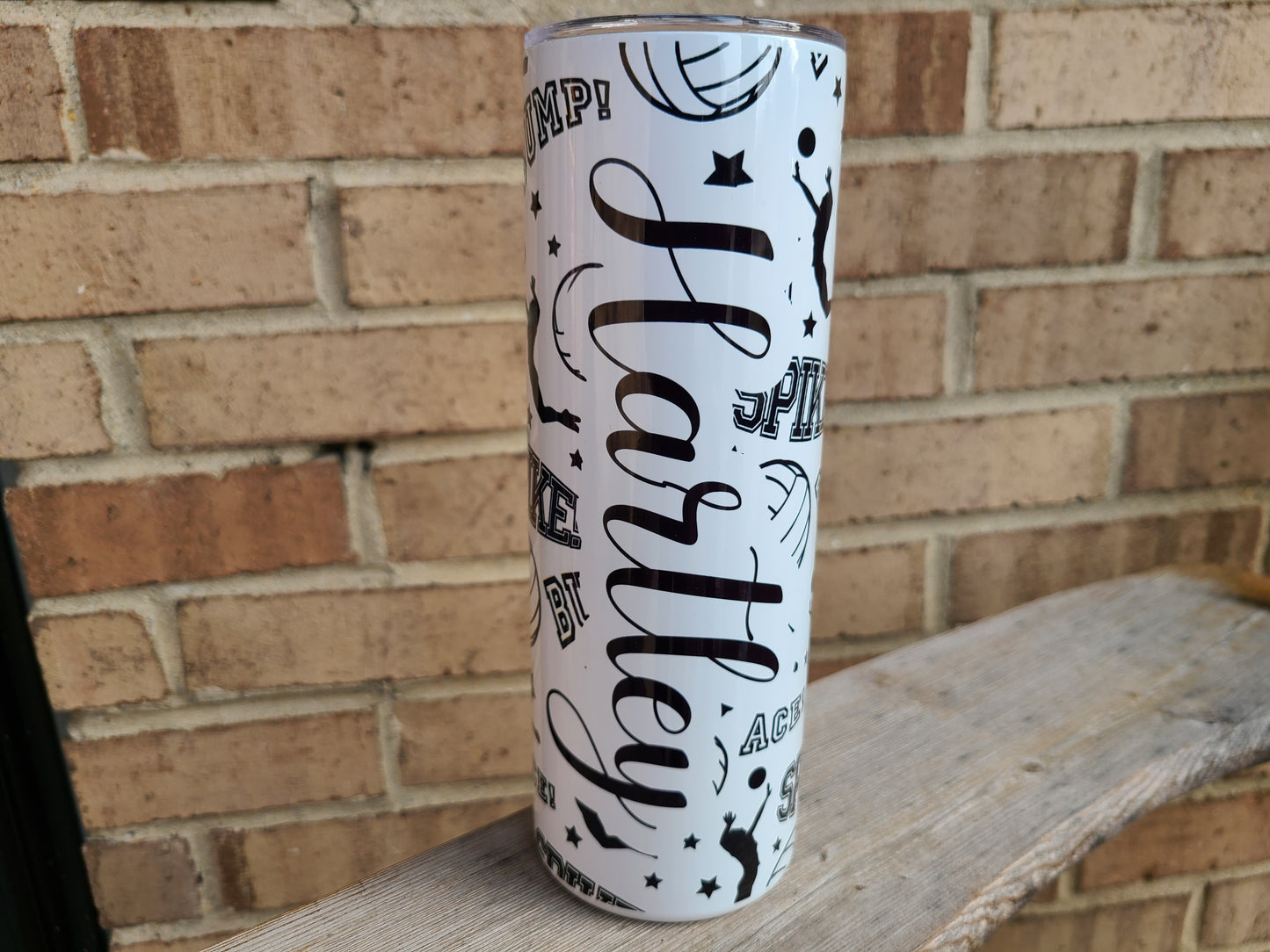 Personalized Volleyball Black and White 20 oz Skinny Tumbler
