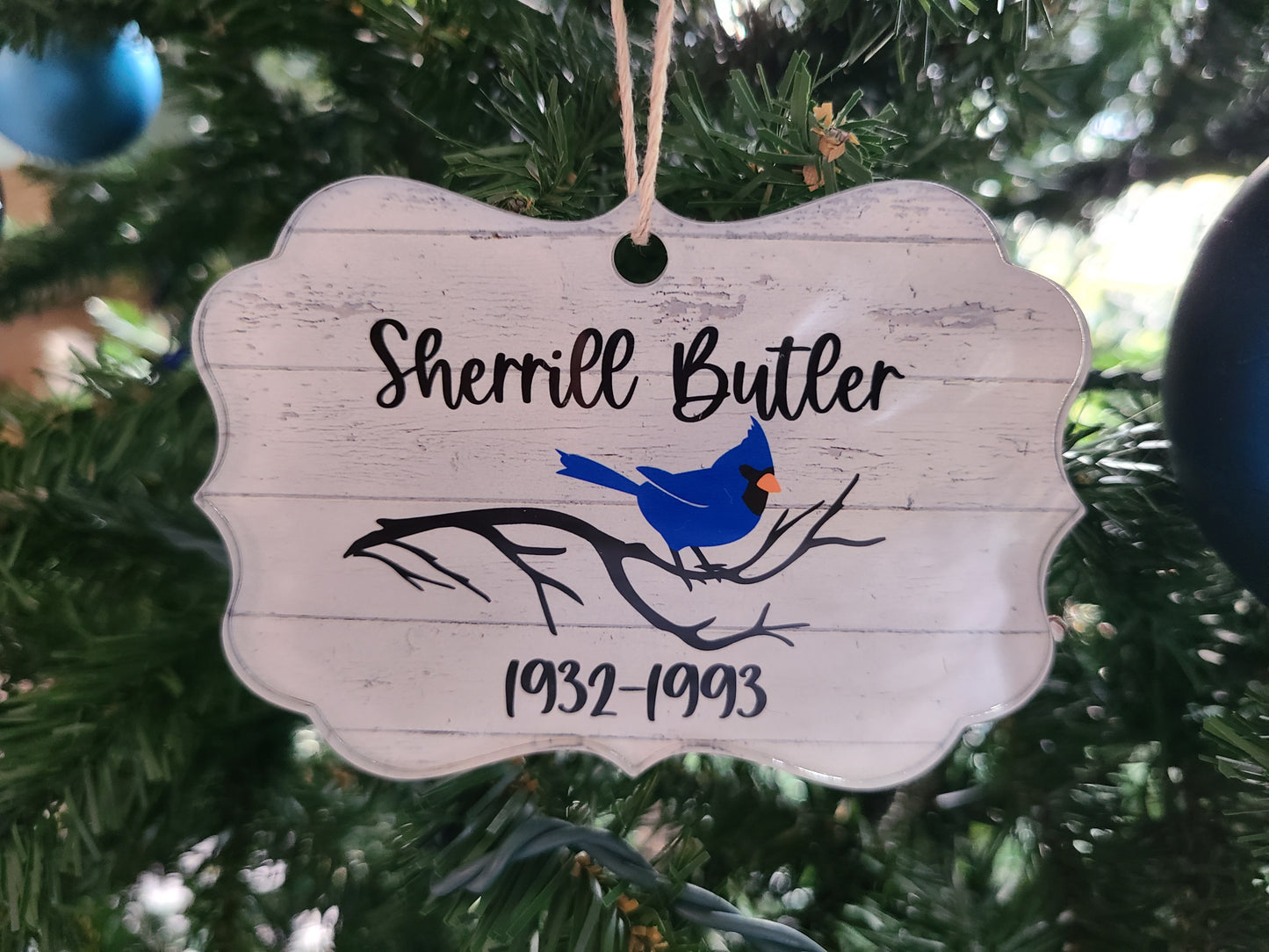 Blue Bird In Memory of Loved One Christmas Ornament