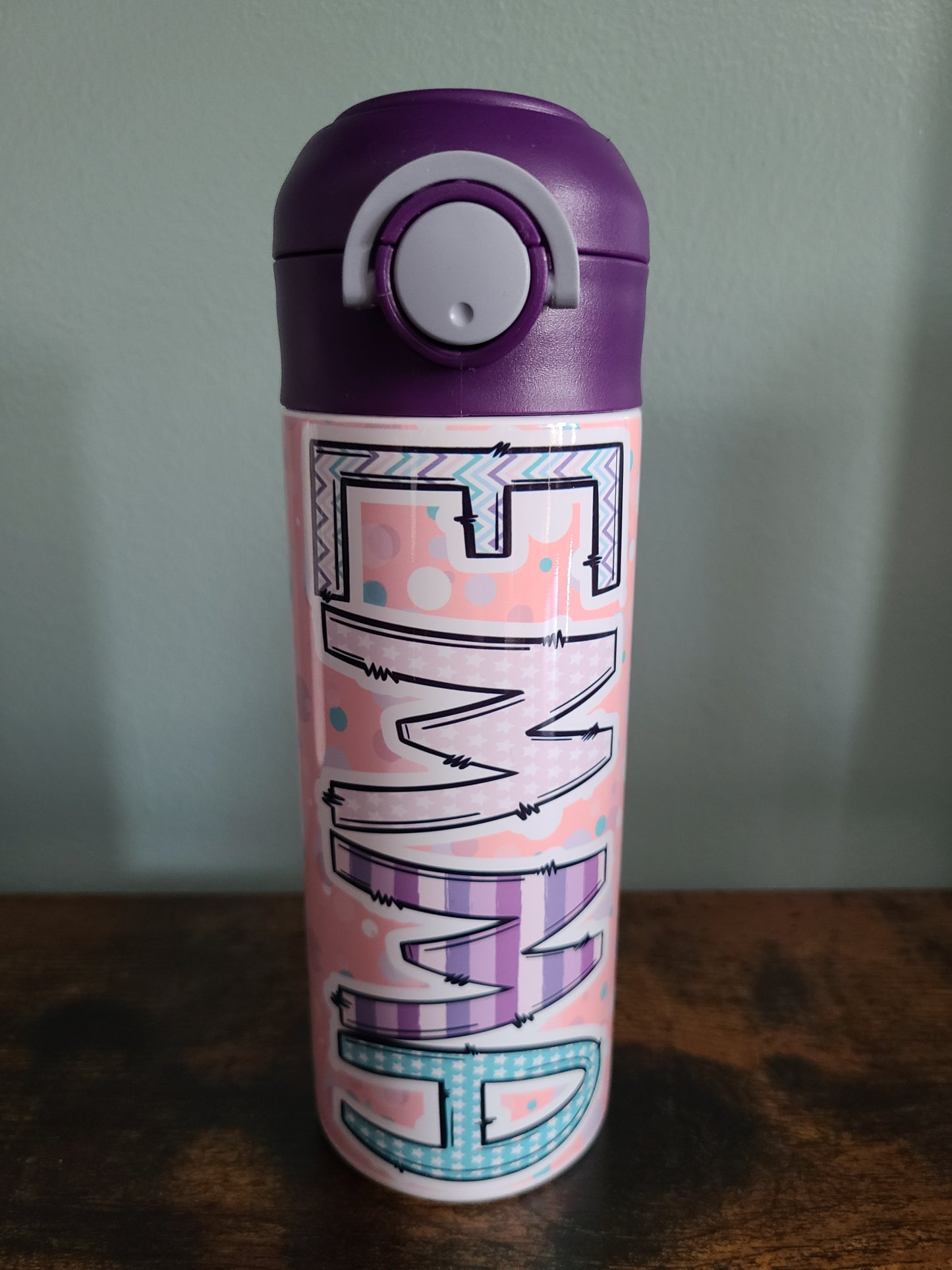 Personalized Pink Splash Water Bottle - 12 oz Flip Top Water Bottle with Straw