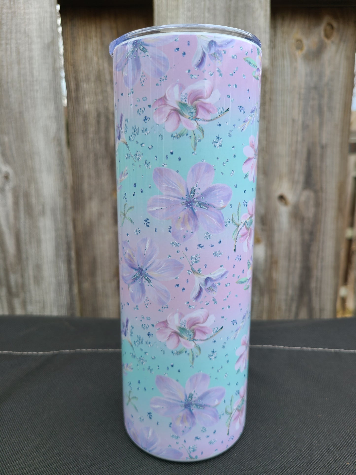 Purple and Mint Floral Skinny Tumbler