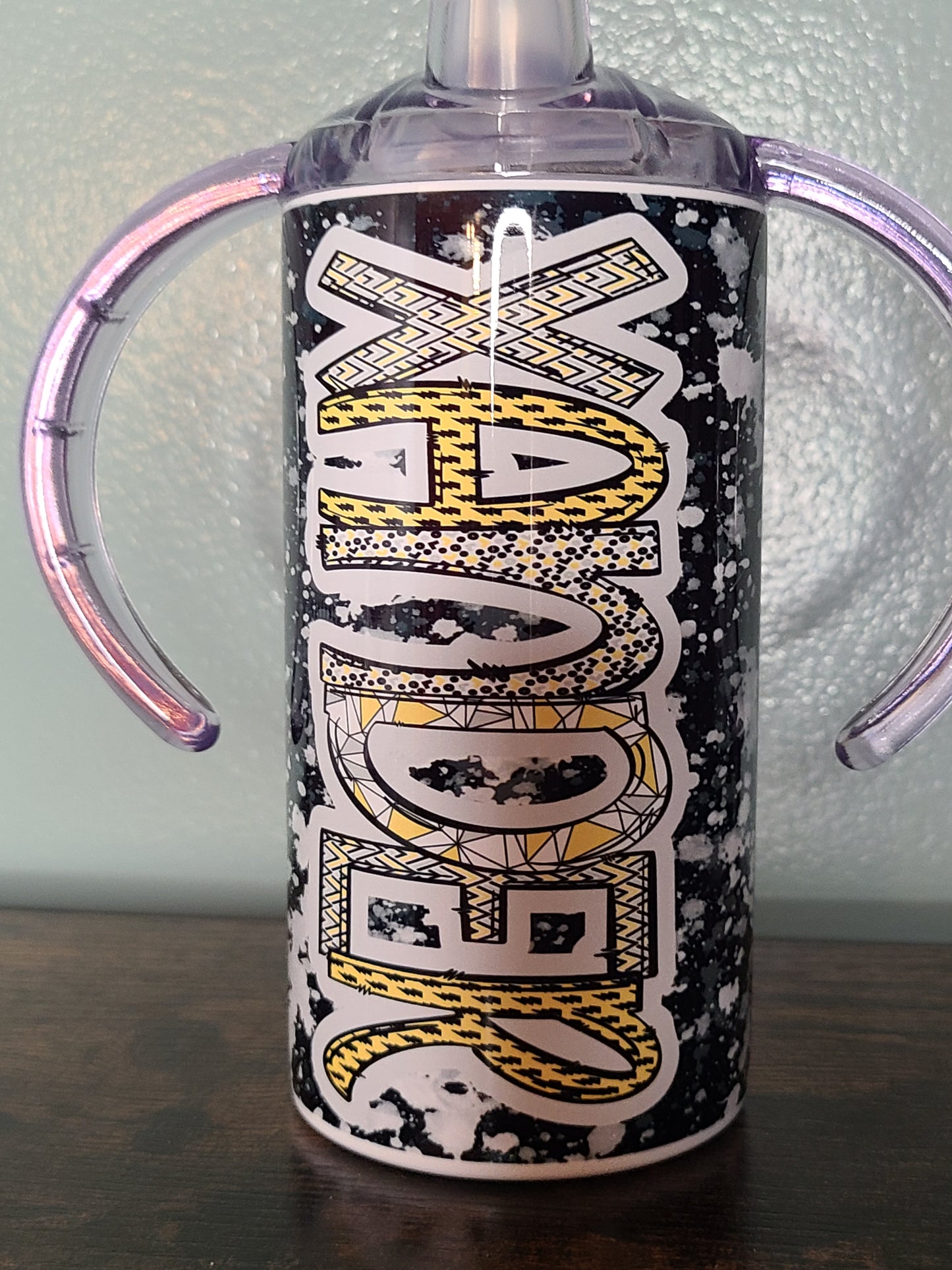 Black and Yellow Personalized Sippy Cup with Bonus Lid