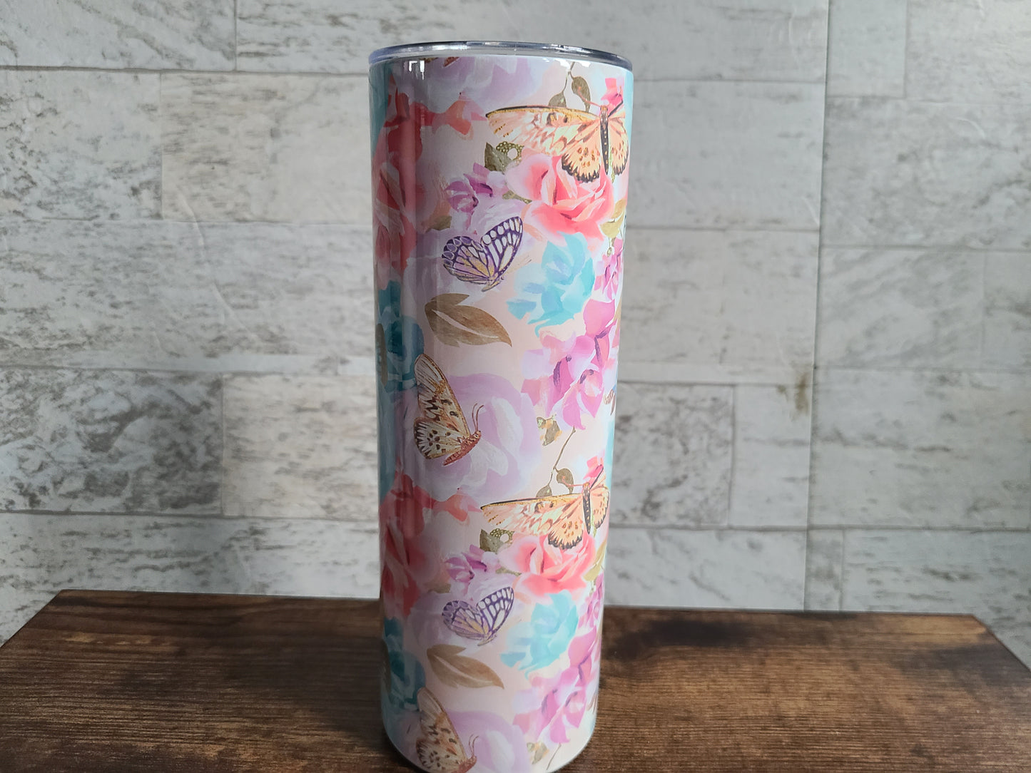 Personalized Butterflies and Flowers Skinny Tumbler