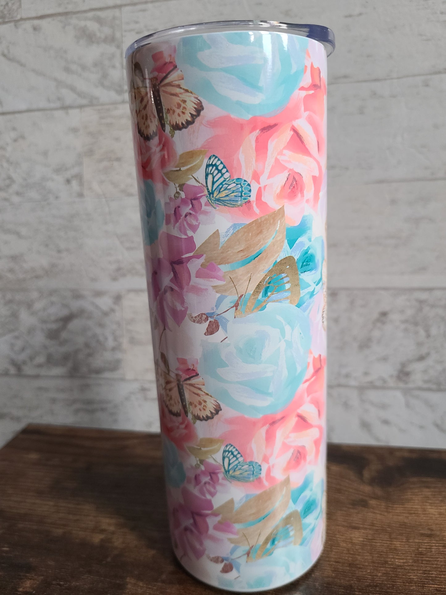 Personalized Butterflies and Flowers Skinny Tumbler