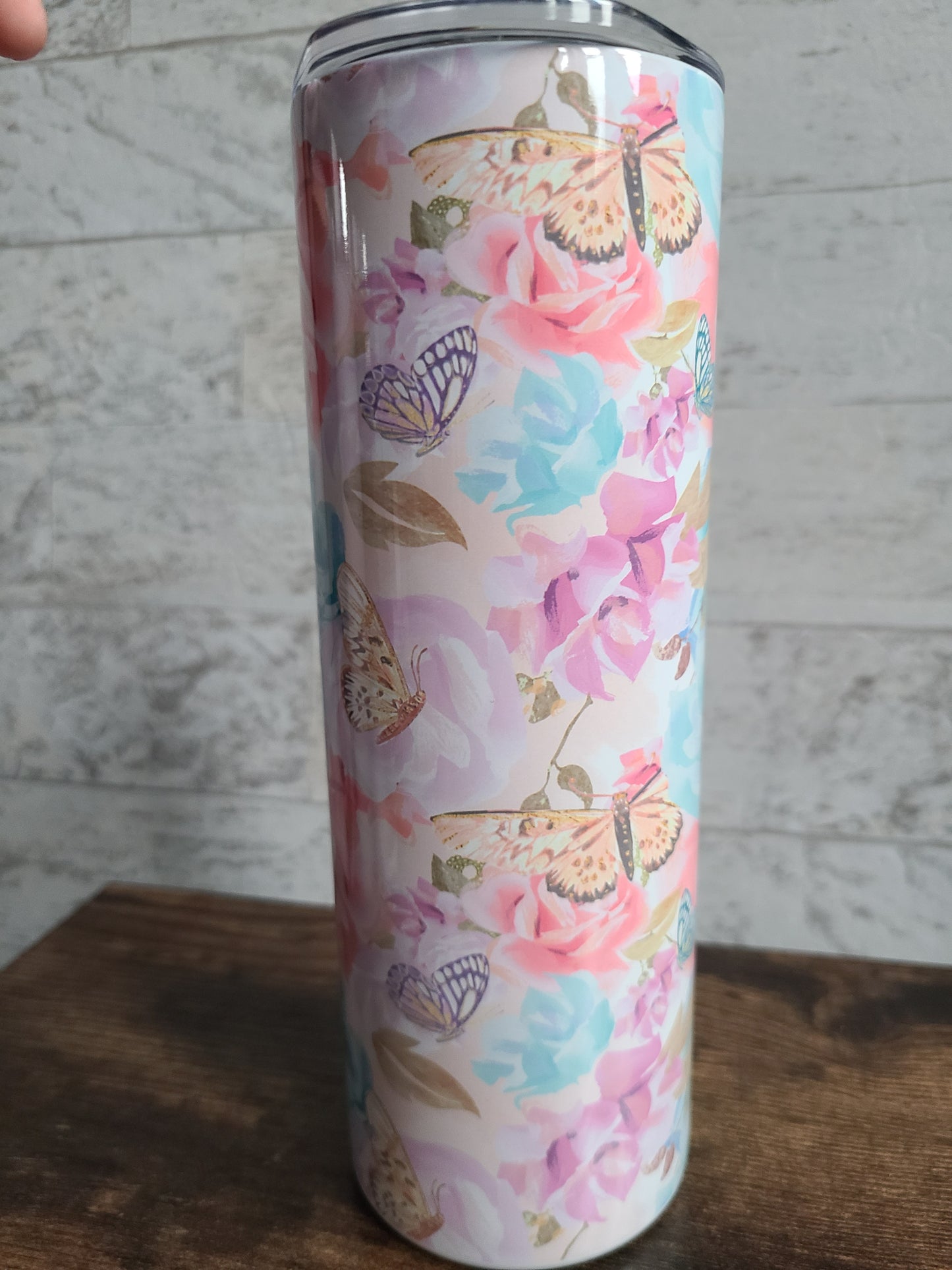 Personalized Butterflies and Flowers Skinny Tumbler