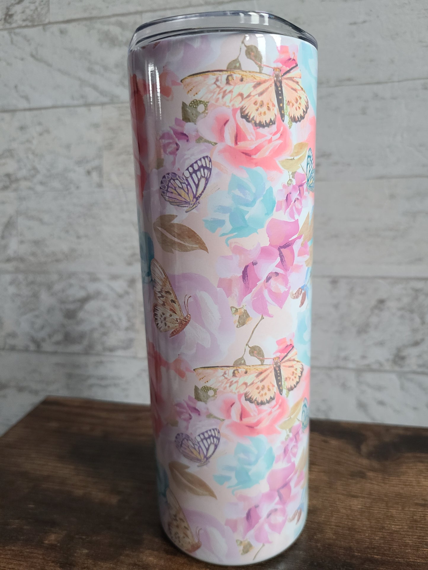 Personalized Butterflies and Flowers Skinny Tumbler