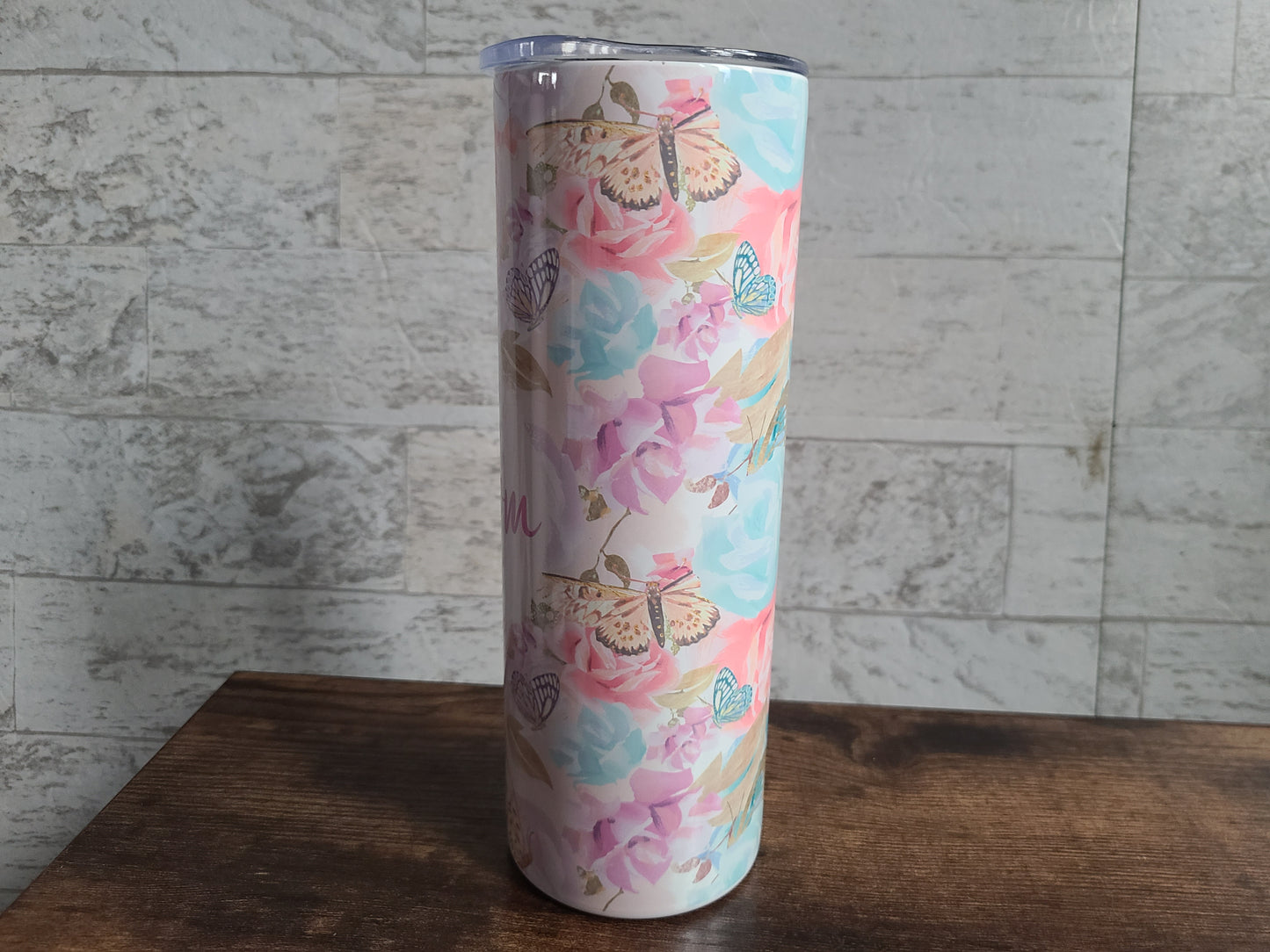 Personalized Butterflies and Flowers Skinny Tumbler